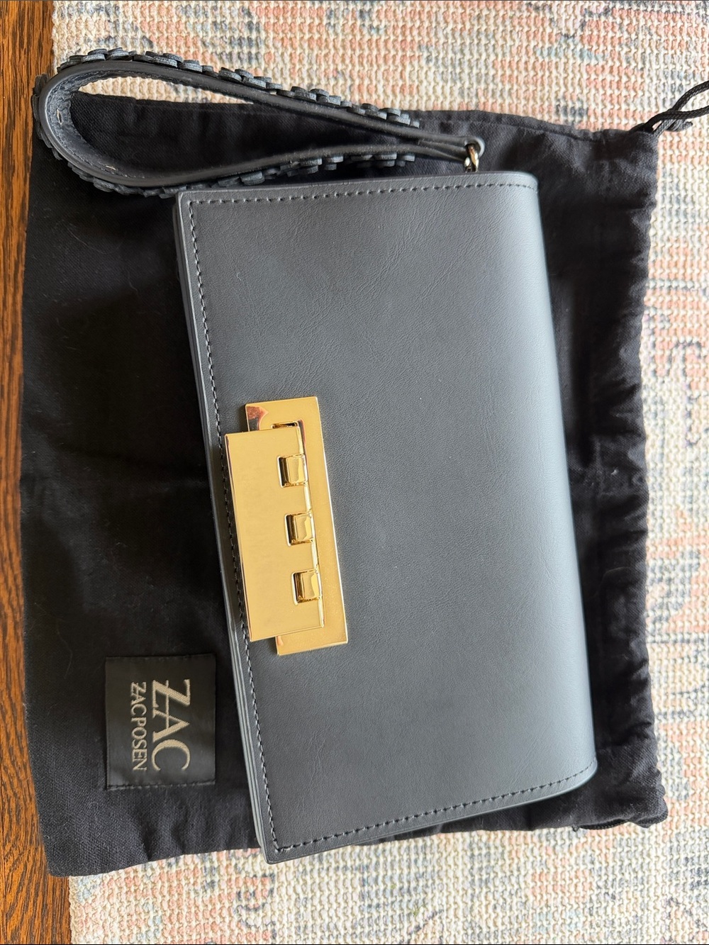ZAC Zac Posen Black Leather Wristlet with Gold Hardware